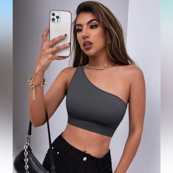 One Shoulder Padded Crop Top / Sports Bra - NWOT - Picture 1 of 8